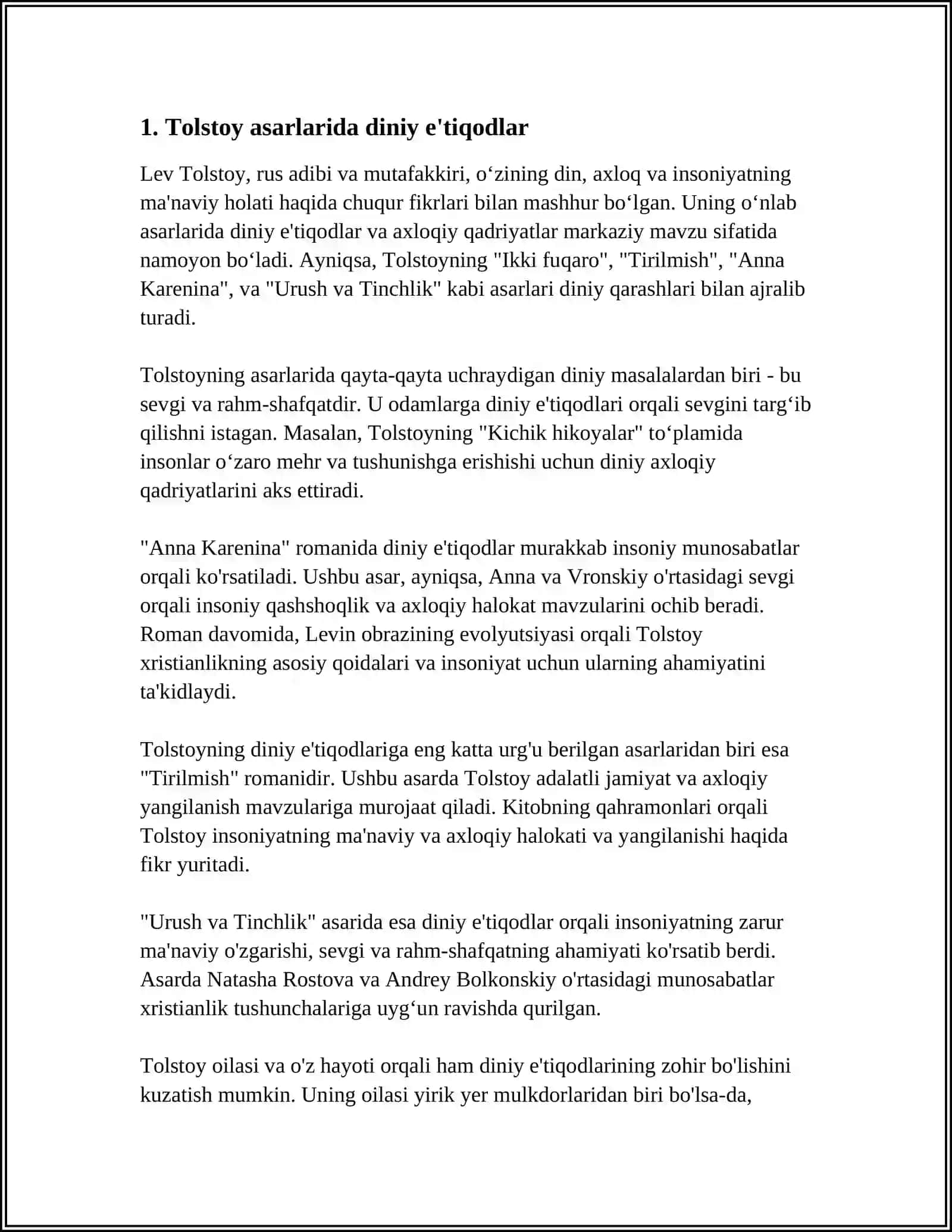 MT11 LEV TOLSTOYNING "IQROROMA" ASARIDAGI DINIY E'TIQODLAMI TAHLIL ETISH 3