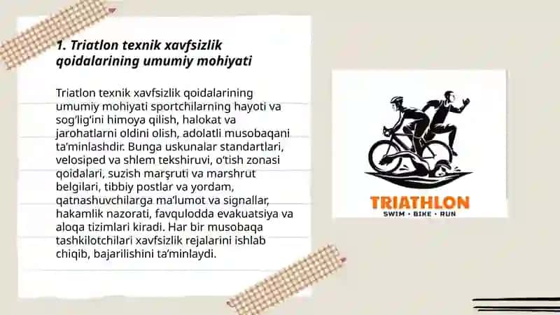 Triatlon sport turida texnik xavfsizlik qoidalari mohiyati 3