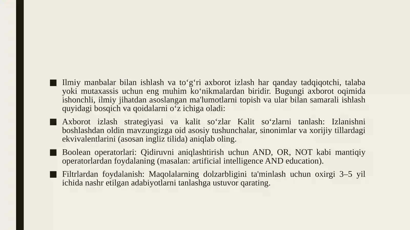 Ilmiy manbalar bilan ishlash va axborot izlash ko‘nikmalari 3