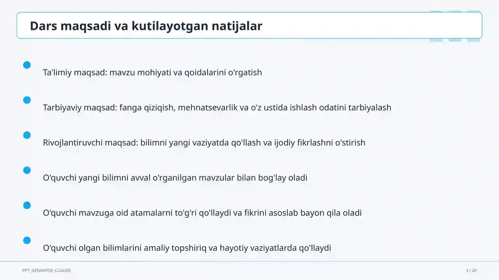 Sinf soati va tarbiyaviy tadbirlar (1–11) — o'qituvchilar uchun 3