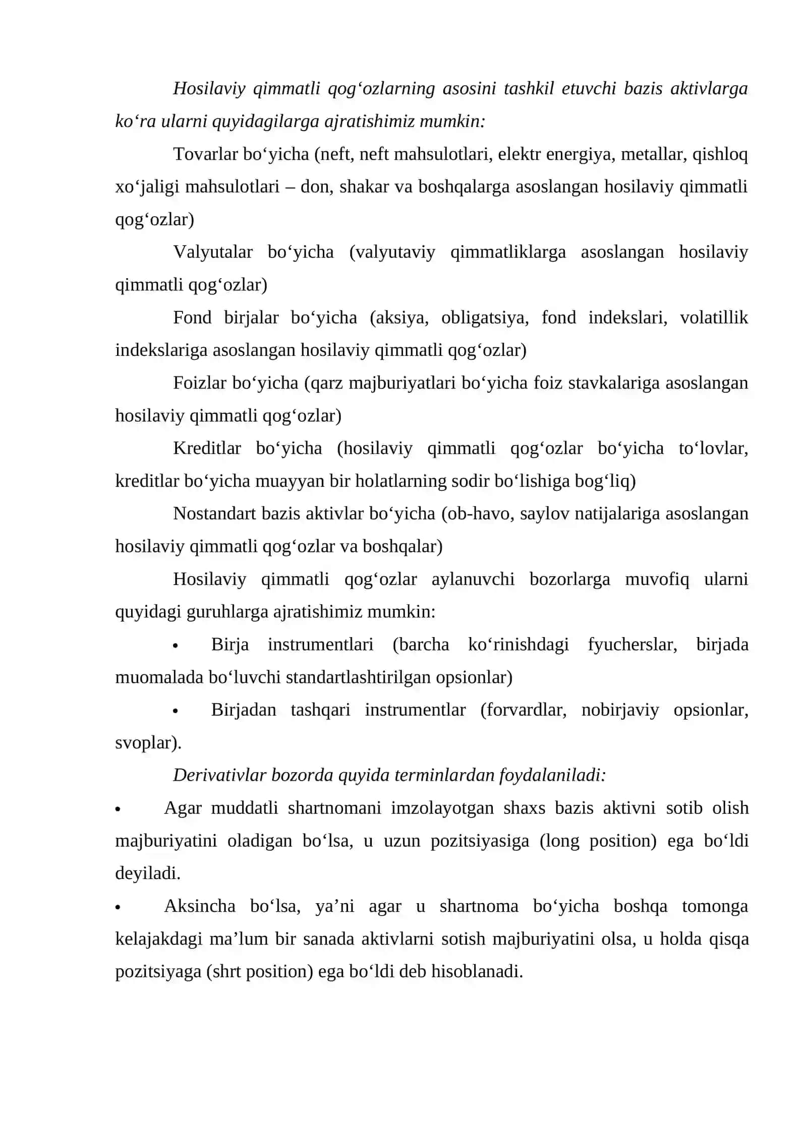 Hosilaviy qimmatli qog'ozlar (derivativlar) 3