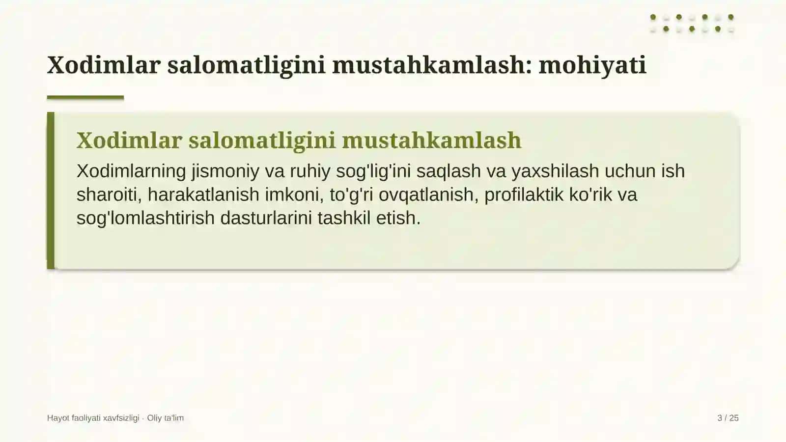 HAYOT FAOLIYATI XAVFSIZLIGI · OLIY TA'LIM 3