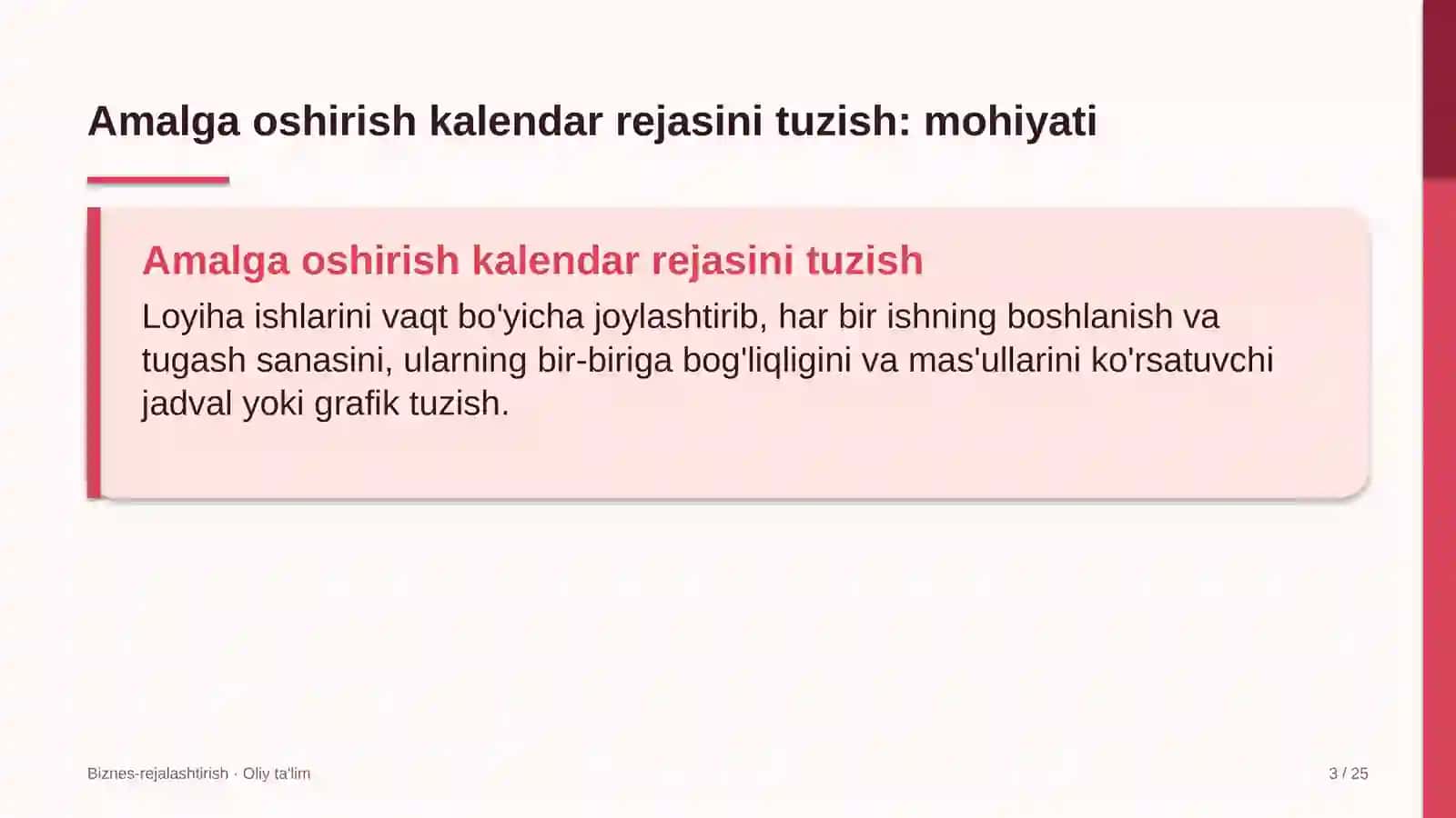 tadbirlarni tashkil etish agentliklarida amalga oshirish kalendar rejasini tuzish 9175 3