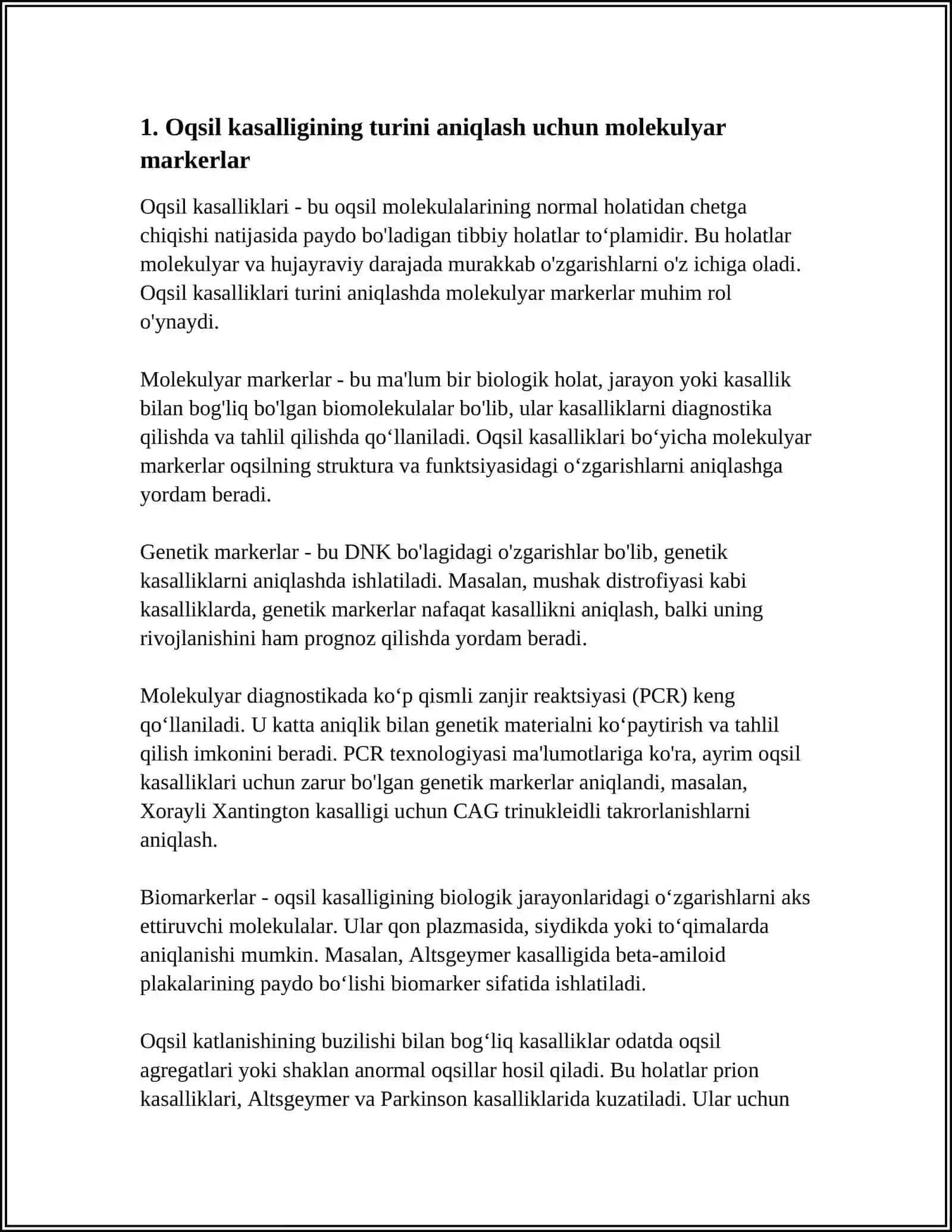 Oqsil kasalligining turini aniqlash uchun molekulyar markerlar 3