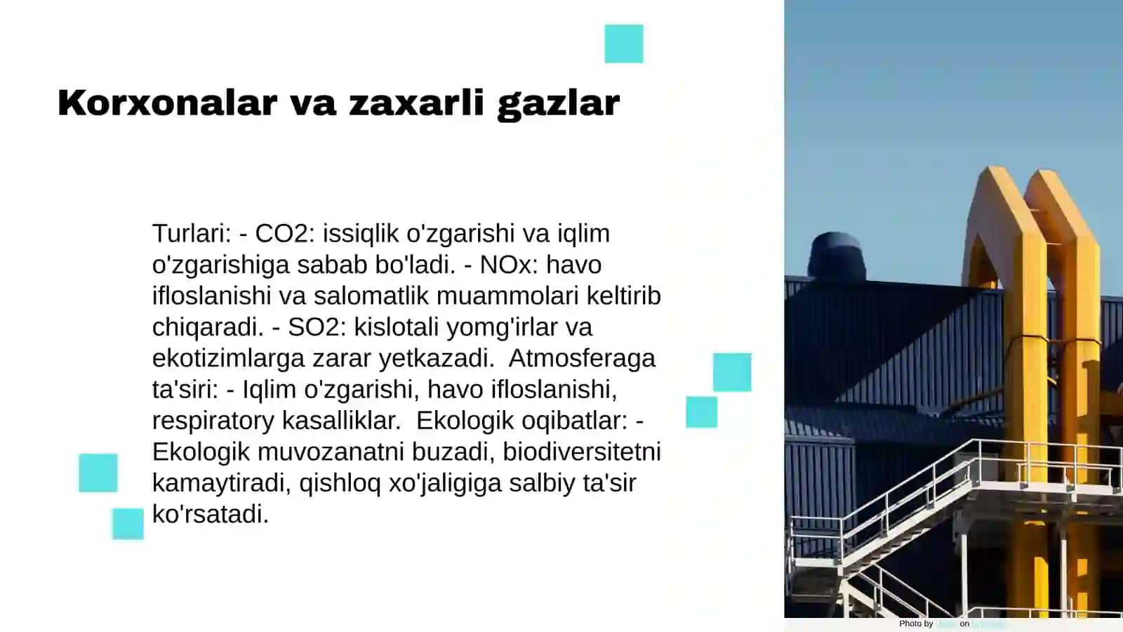 Korxonalar tomonida atmosferaga ortiqcha zaxarli moddalr va gazlar chiqarish 3