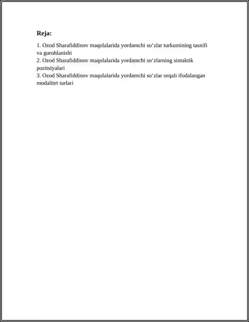OZOD SHARAFIDDINOV MAQOLALARIDA YORDAMCHI SOʻZLAR TURKUMI 3
