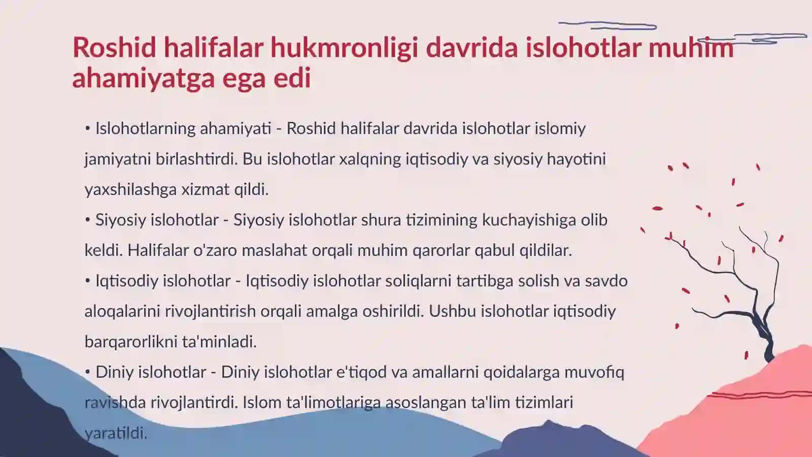 Roshid halifalar hukmronligi davridagi islohotlarning mohiyati. Ummaviylar, Abbosiylar hukmronligi davrida islom diniga munosabat. 3