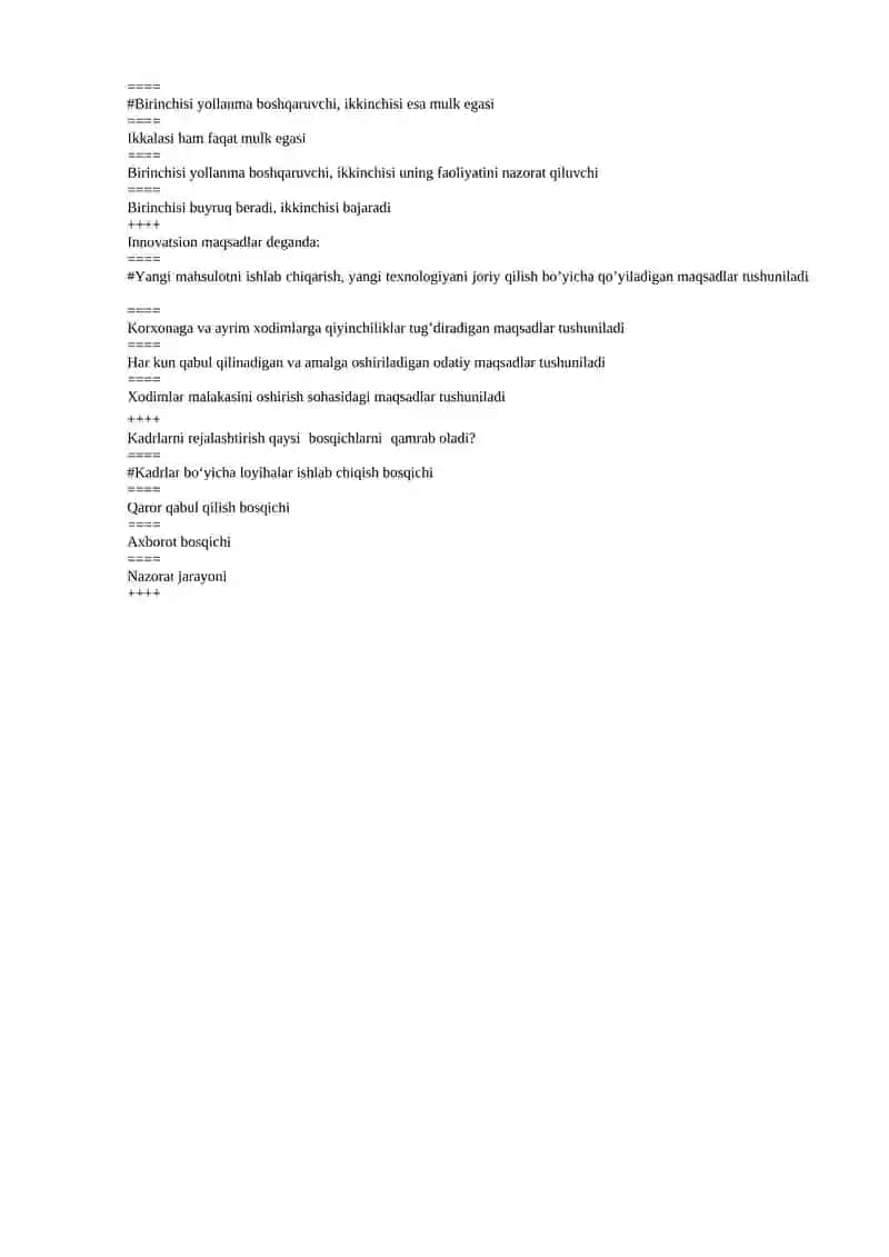 "Personalni boshqarish" fanidan test savollari 3