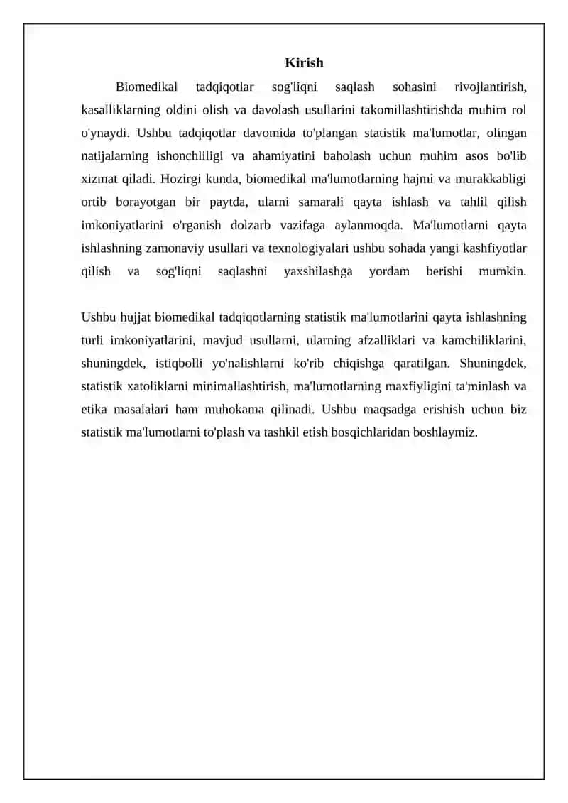 Tibbiy biologik tadqiqotning statistik maʼlumotlar natijalarini qayta ishlash imkoniyati 3