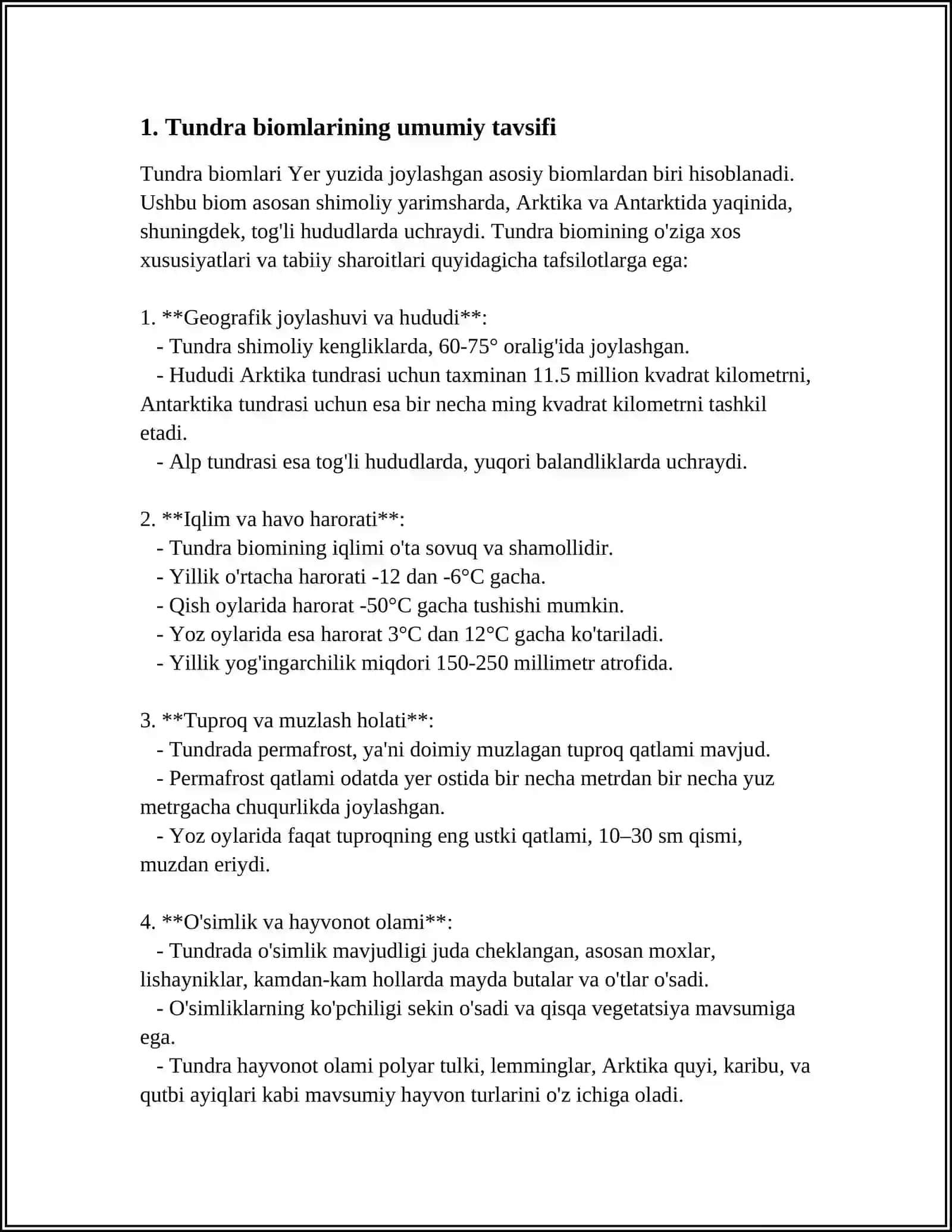 TUNDRA MINTAQASINING O'SIMLIK VA HAYVONOT BIOMLARI OLAMI 3