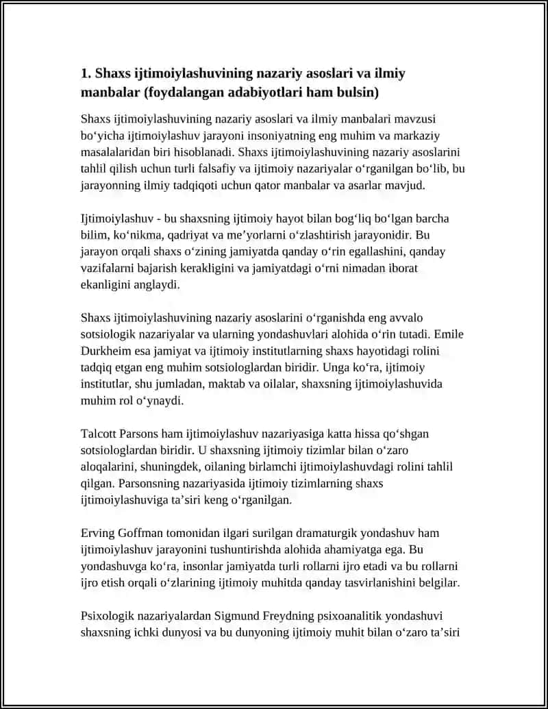 SHAXS IJTIMOYILASHUVNING NAZARIY VA AMALIY MASALALARI FOYDALANGAN ADABIYOTLARI HAM BULSIN 3