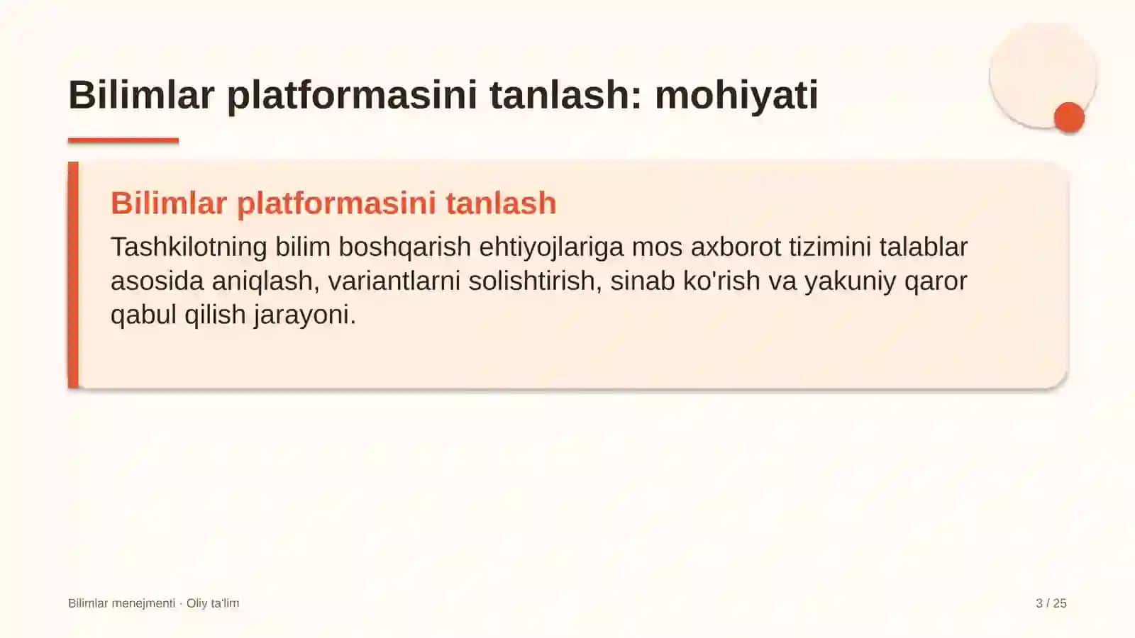Bilimlar menejmenti · Oliy ta'limg 3