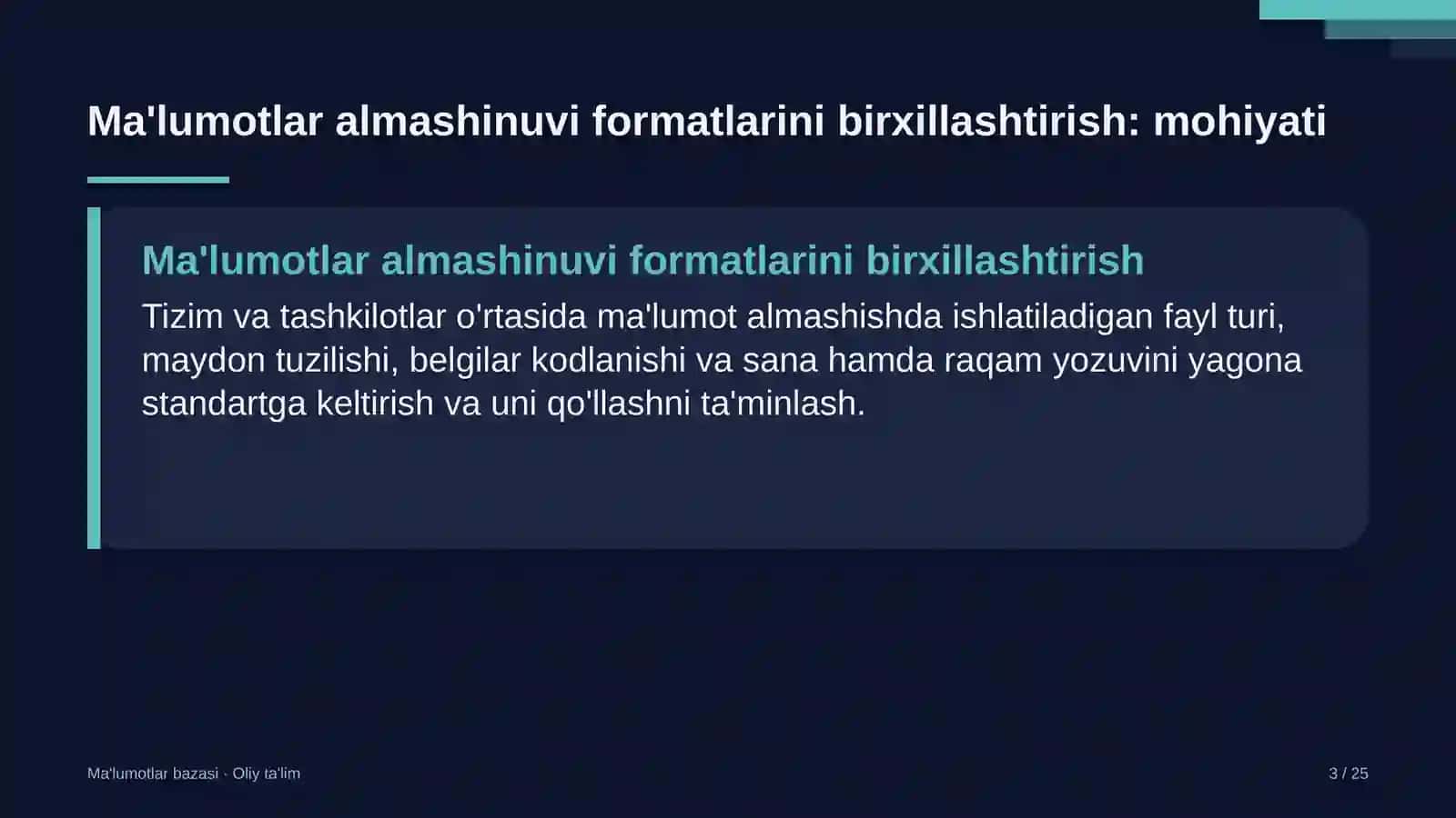 oilaviy mehmon uylarida ma'lumotlar almashinuvi formatlarini birxillashtirish 5087 3
