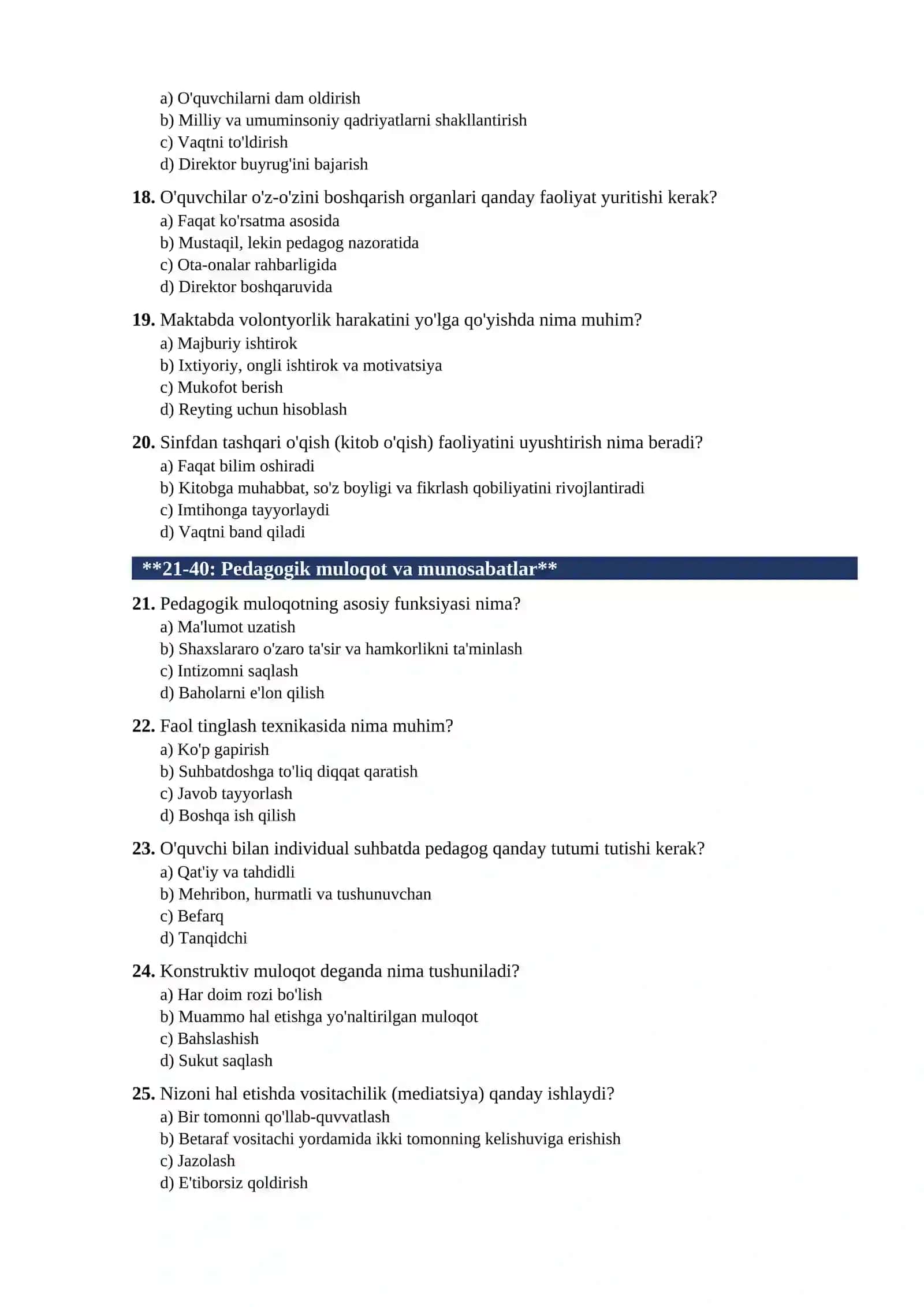 MAKTAB MASLAHATCHISI TESTLAR TO'PLAMI 3