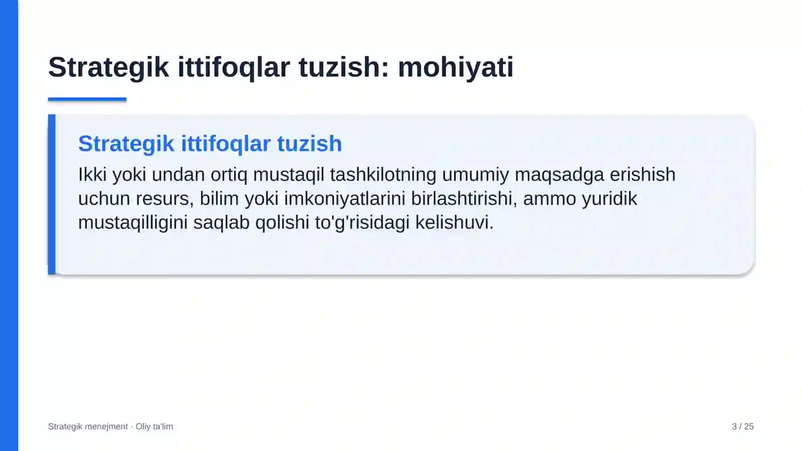 Strategik Menejment · Oliy Ta'lilm 3