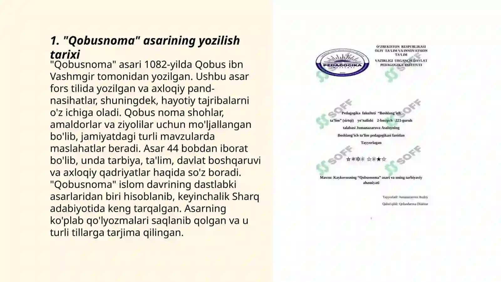 Kaykovusning "Qobusnoma" asari haqida 3