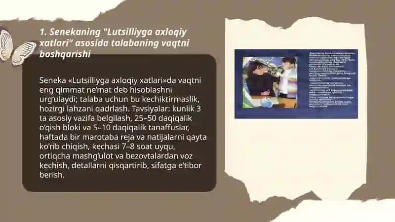 Senekaning "Lutsilliyga axloqiy xatlari" asaridan talabalar hayotidagi faoliyati 3