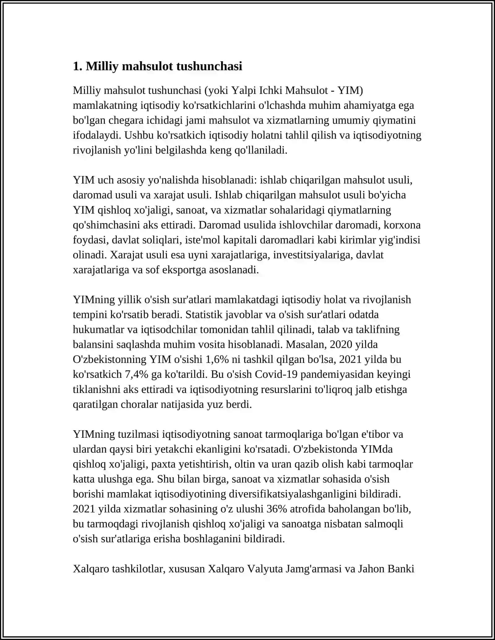 MUSTAQIL ISH Mavzu: MILLIY MAHSULOTNING MAZMUNI, TARKIBIY QISMLARI VA HARAKAT SHAKLLARI 3