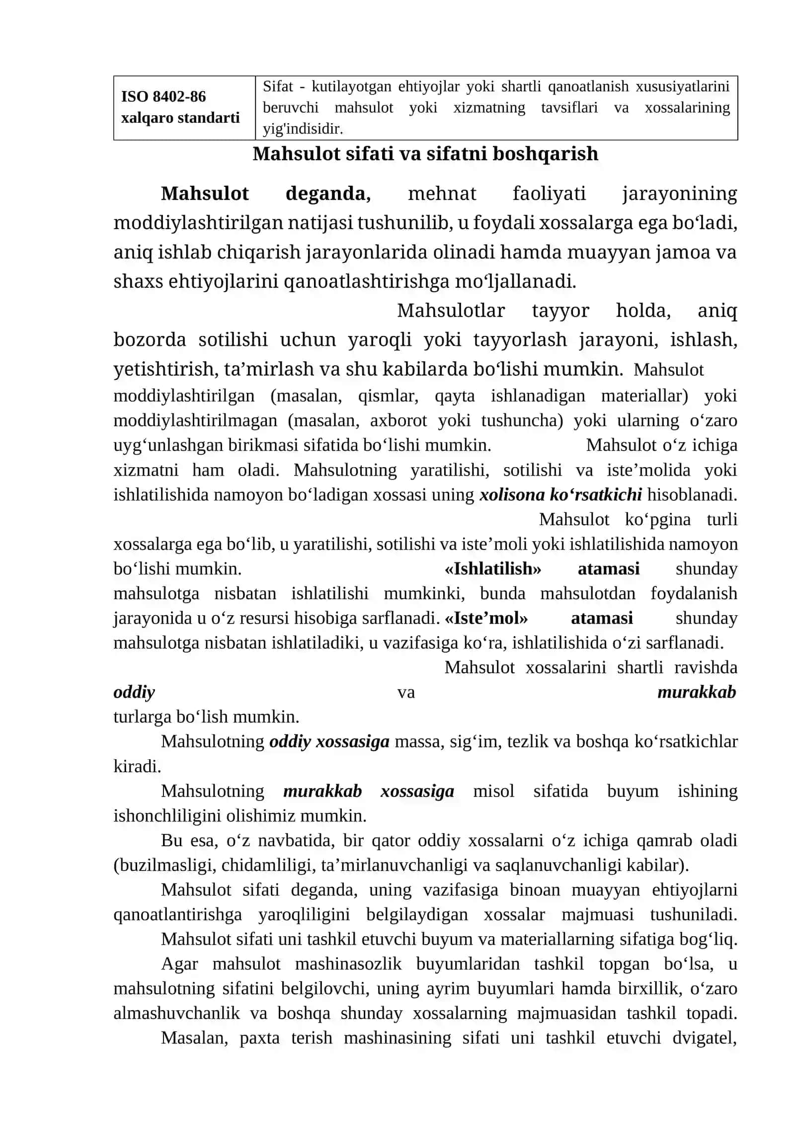 Sifat, mahsulot sifati va havfsizligi tushunchalari. Sifat boshqaruv tizimlari 3