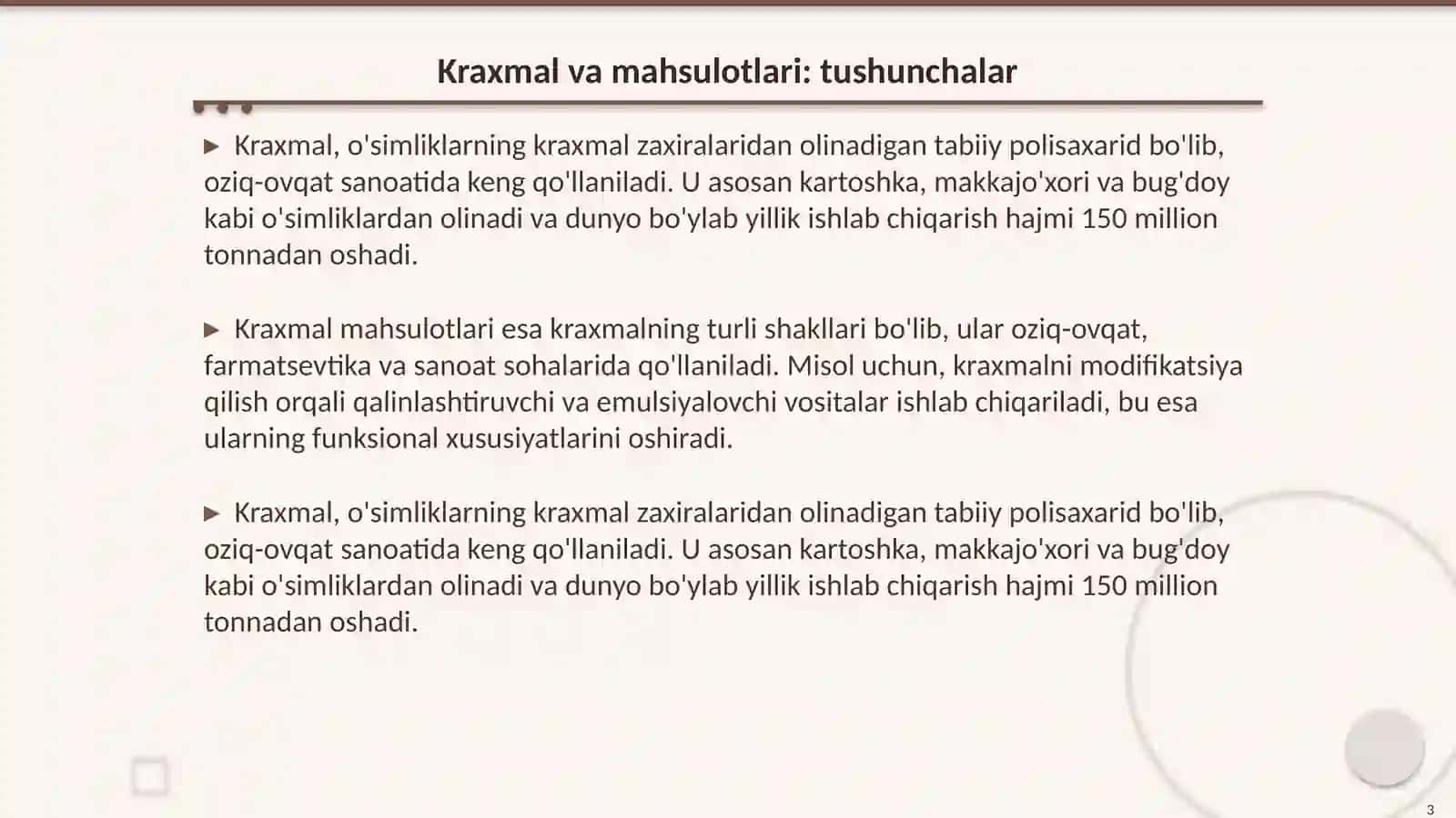 Kraxmal va kraxmal mahsulotlarining sifatda talablar 3