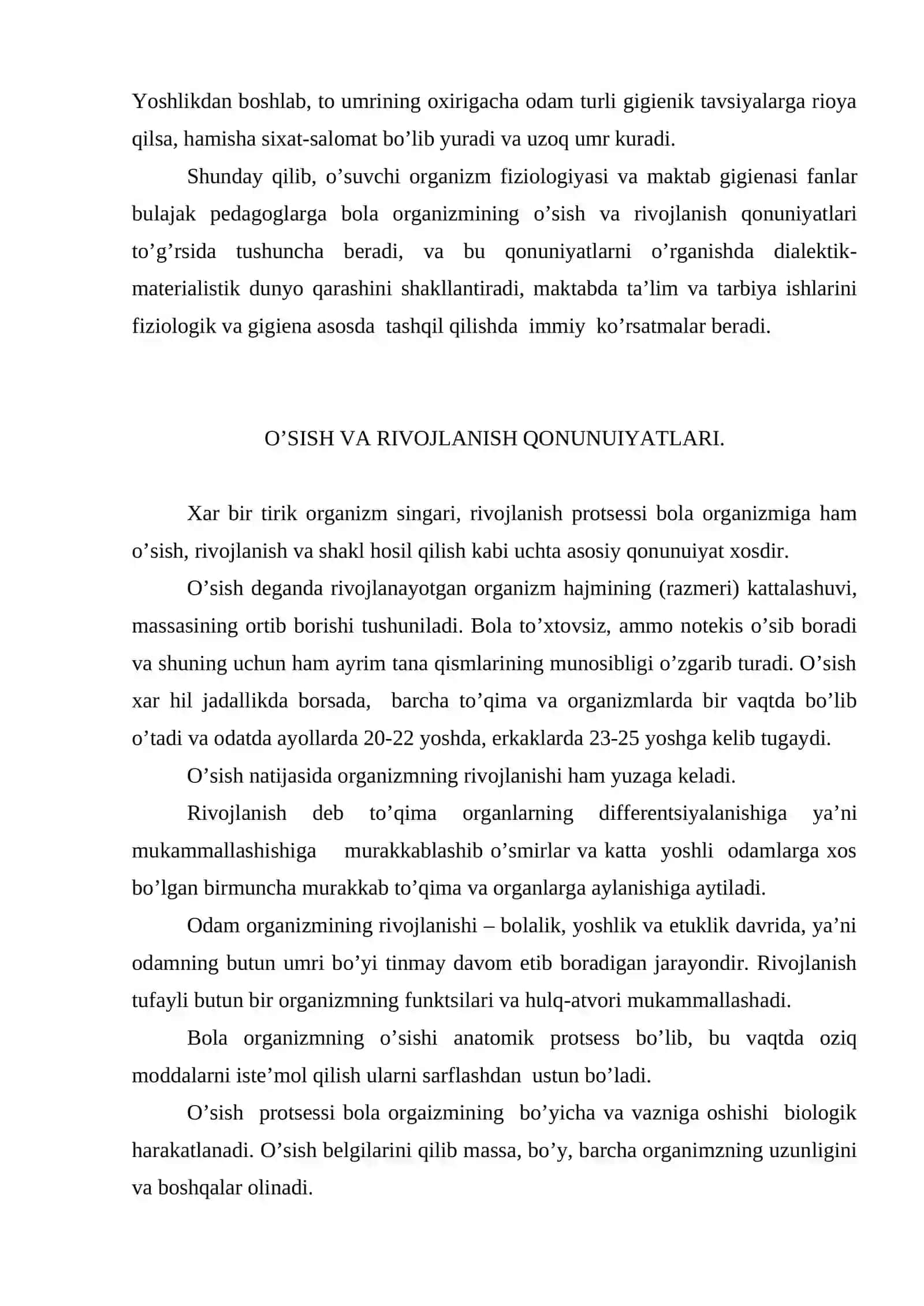 Yosh fiziologiyasi va gigienasi fanining mazmuni, ahamiyati, bolalar va o’smir rivojlanishning umumiy qonuniyatlari 3