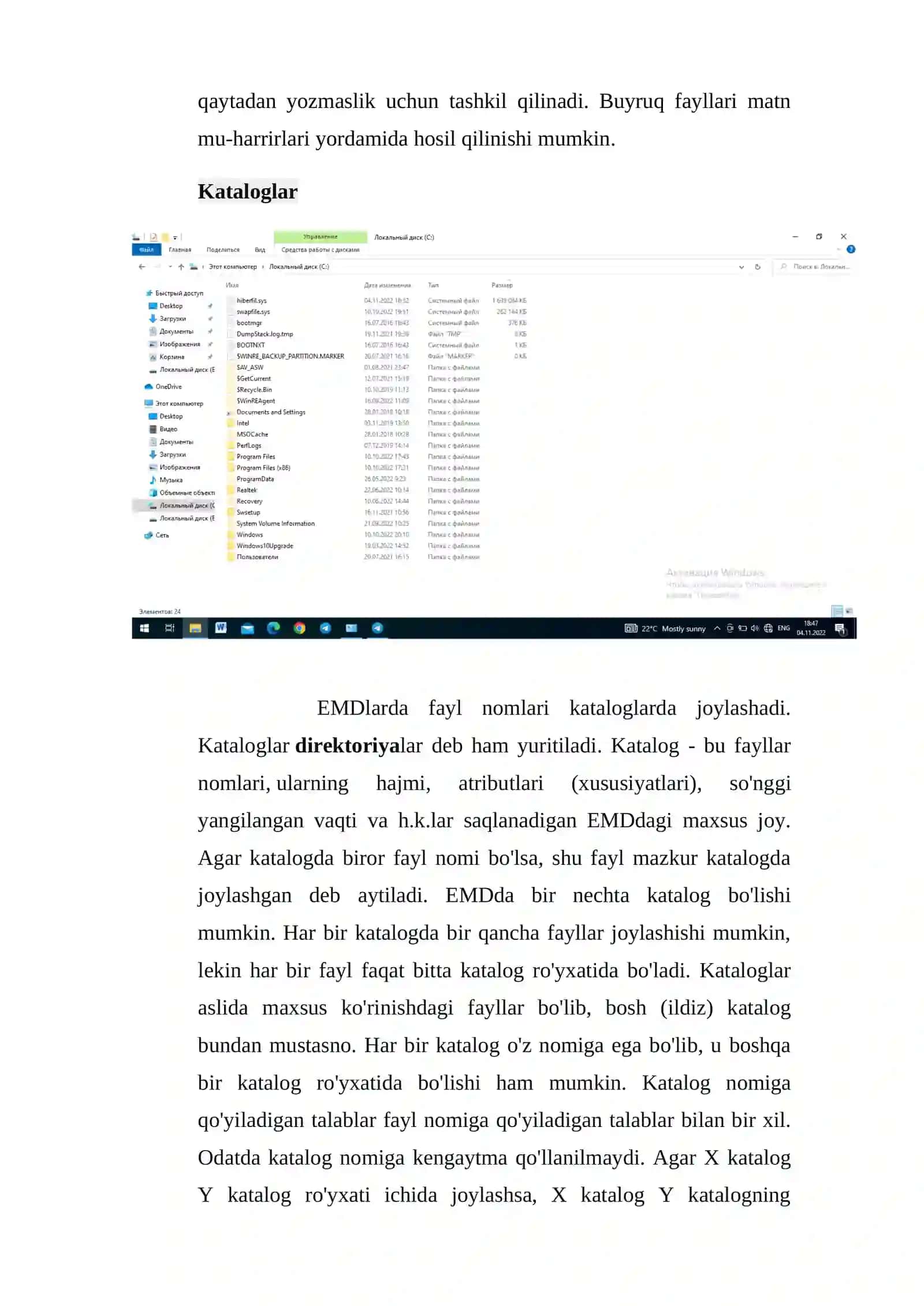 Windows operatsion tizimida fayllar tizimi bilan ishlash. Fayl va papkalar ustida amallar bajarish 3