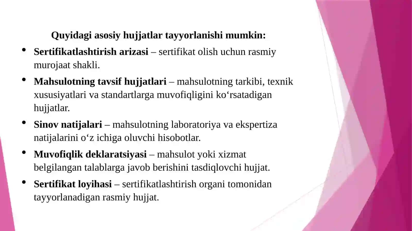 Sertifikatlashtirishbo‘limi: Sertifikatlashtirishga oid hujjatlar ni tayyorlash 3