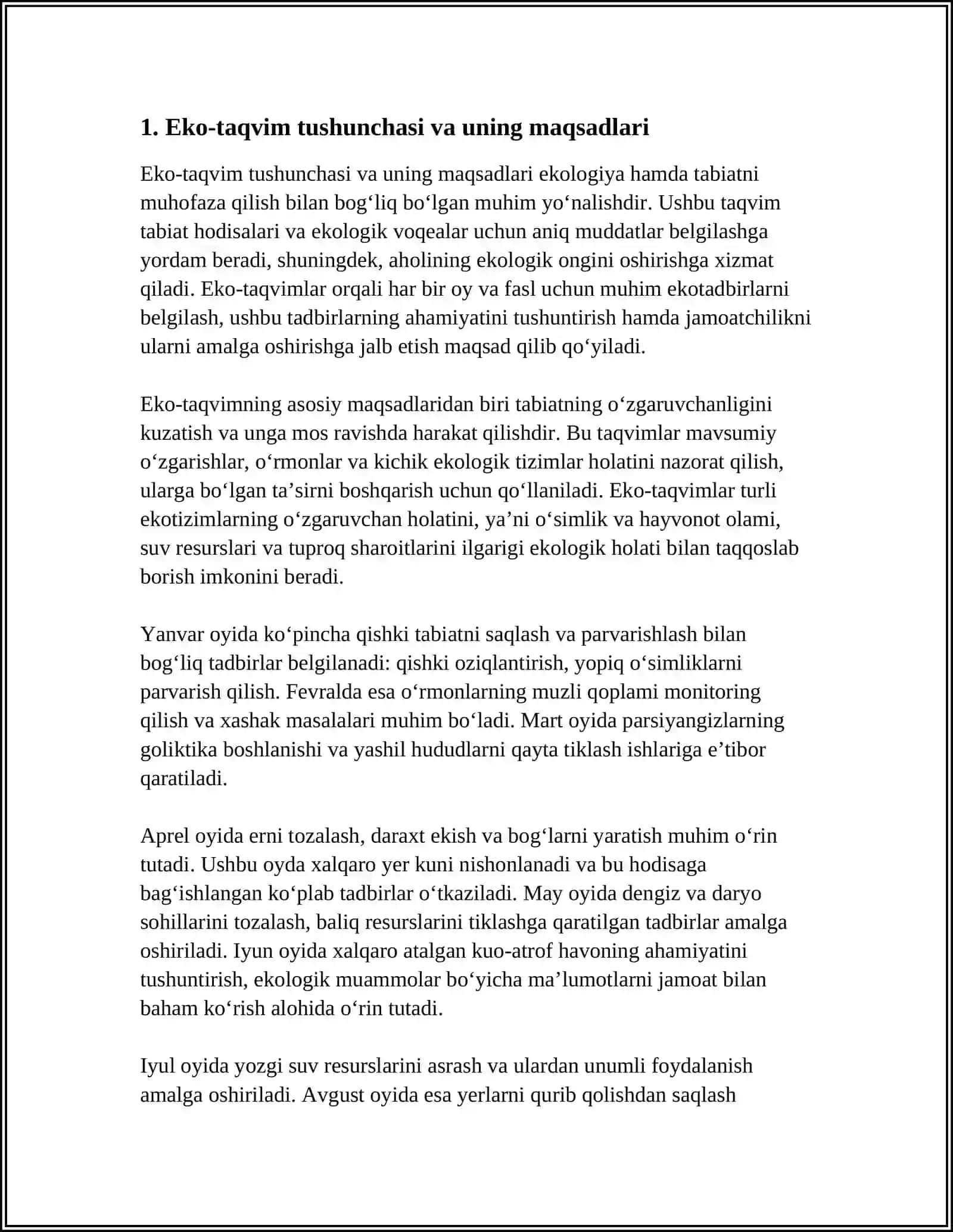 EKOLOGIK TAQVIMNI TASHKIL ETISH, OBODONLASHTIRISH VA EKOLOGIK DIZAYN YARATISHGA ÔRGATISH 3