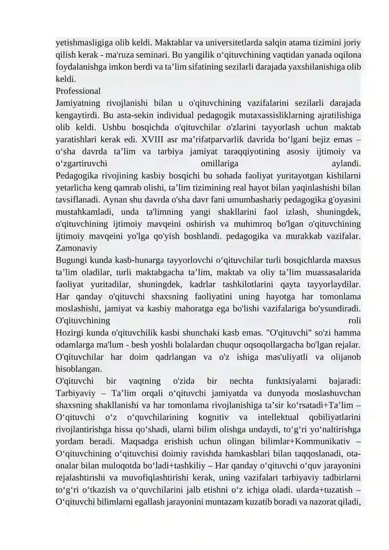 Pedagoglik kasbining jamiyat taraqqiyotida tutgan o’rni 3