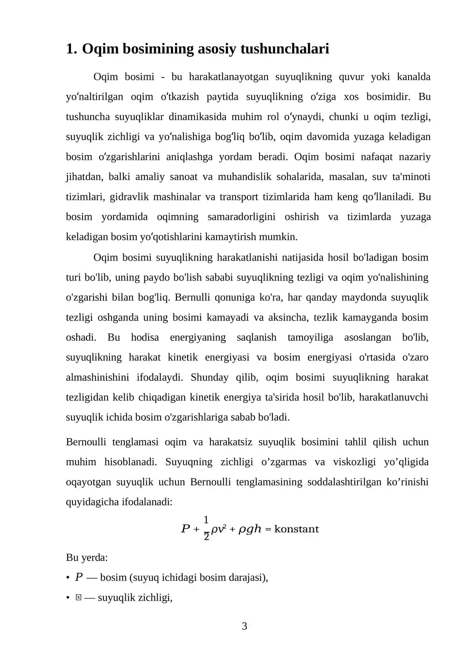 Oqim bosimi va harakatsiz suyuqlik bosimi 3