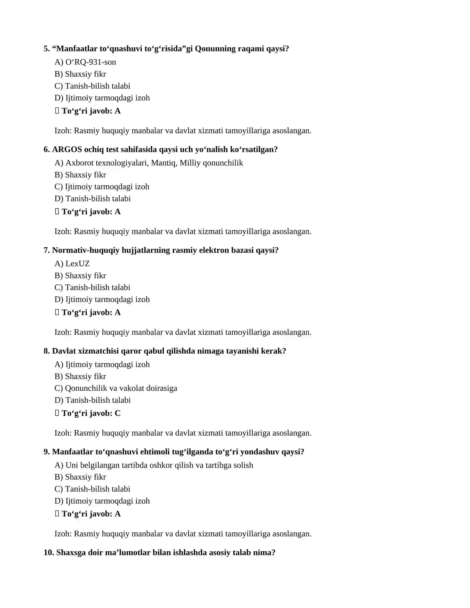 ARGOS TEST SAVOLLARI 3