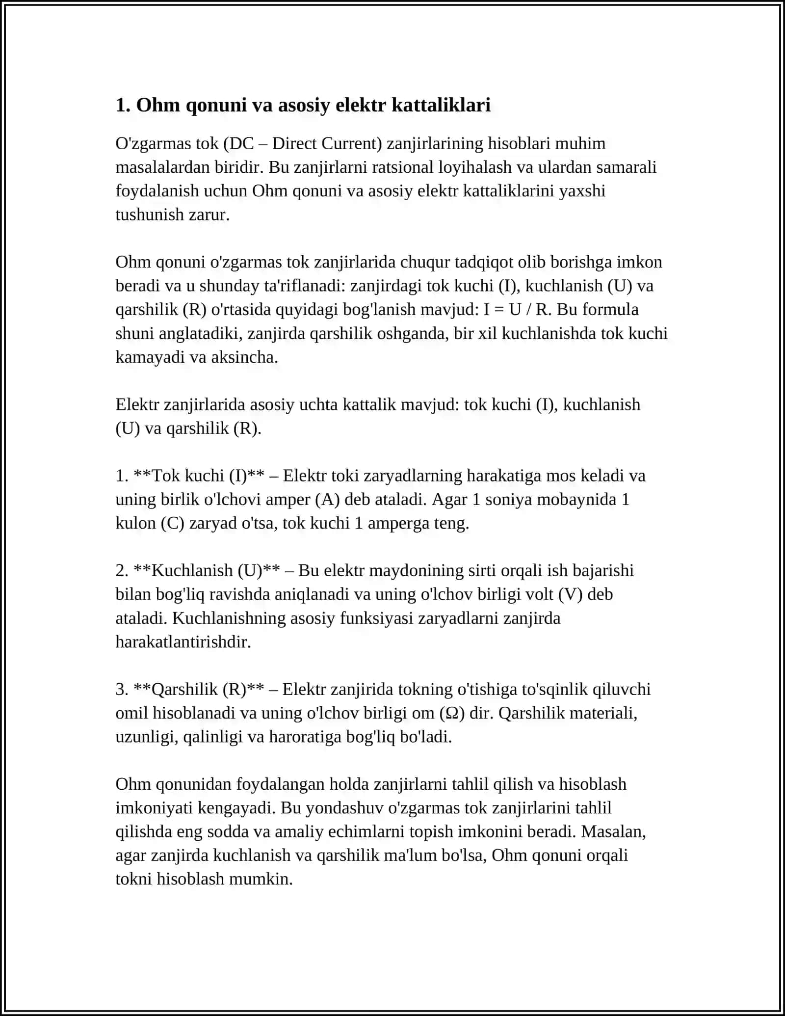 O'ZGARMAS TOK ELEKTR ZANJIRLARINI HOSOBLASH 3