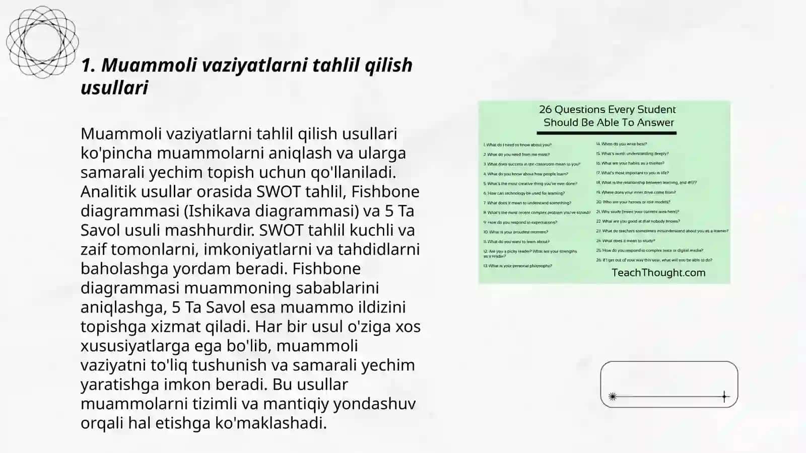 Dars jarayonida muammoli vaziyatlardan foydalanishda o'qituvchining mahorati va ijodkorligi 3