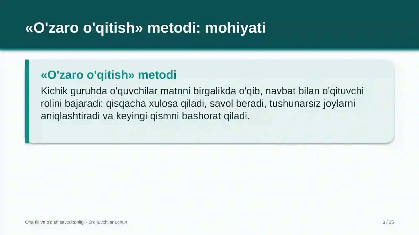 ona tili va o'qish savodxonligi darslarida o'zaro o'qitish metodidan foydalanish 7849 3