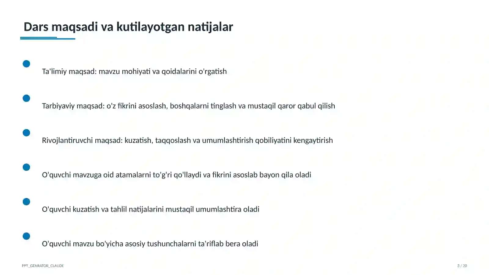Sinf soati va tarbiyaviy tadbirlar (1–11) — o'qituvchilar uchun 3