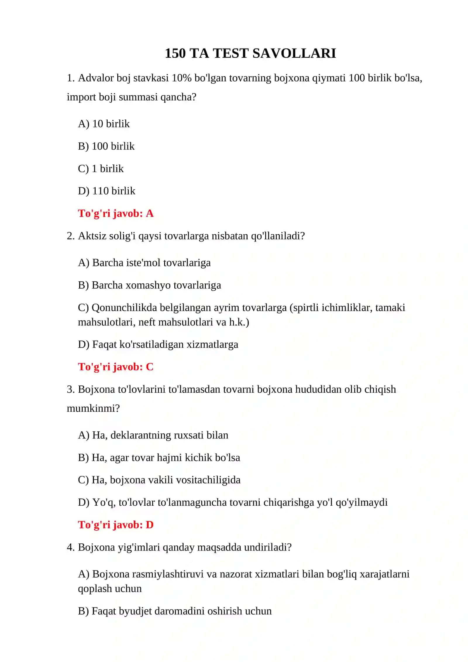 BOJXONA TO'LOVLARI SAVOL-JAVOBLARI 3