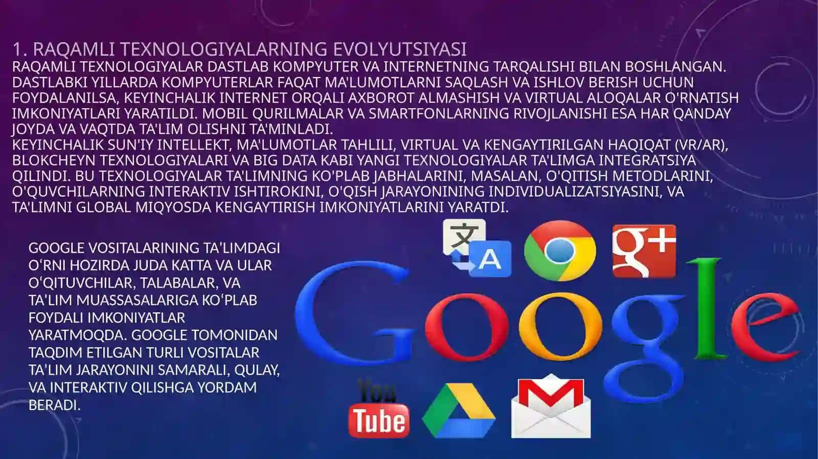 Google Vositalaridan (Google Drive, Google Docs) foydalanishning 3