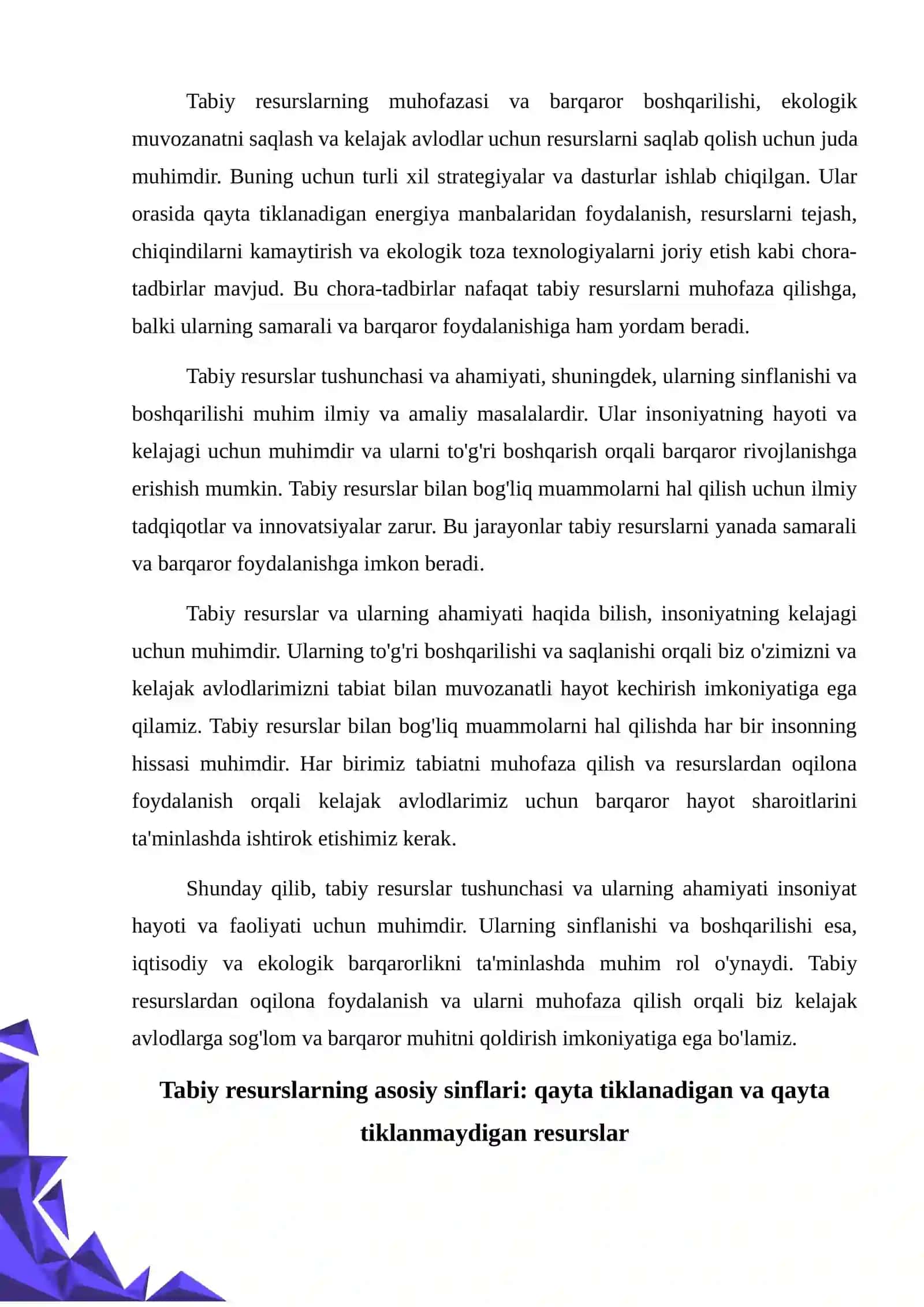 Tabiy resurslar ularning sinflanishi 3