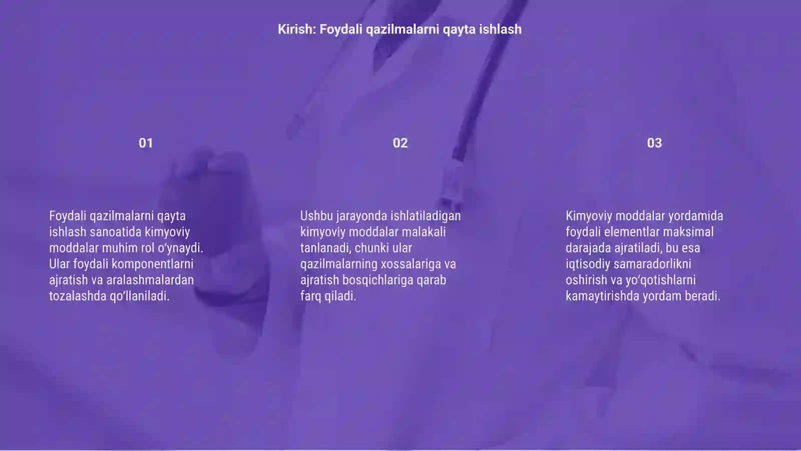Foydali qazilmalarni qayta ishlashda ishlatiladigan kimyoviy moddalar 3