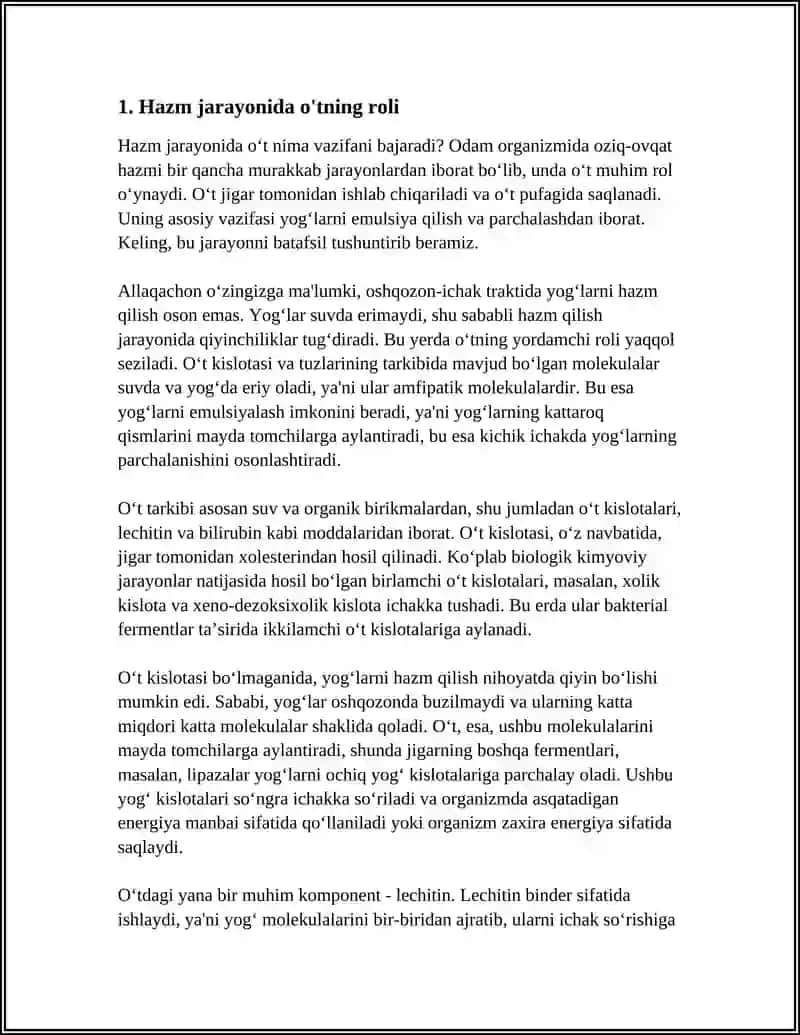 REFERAT Mavzu: O'TNING HAZM JARAYONLARIDAGI ISHTIROKI 3