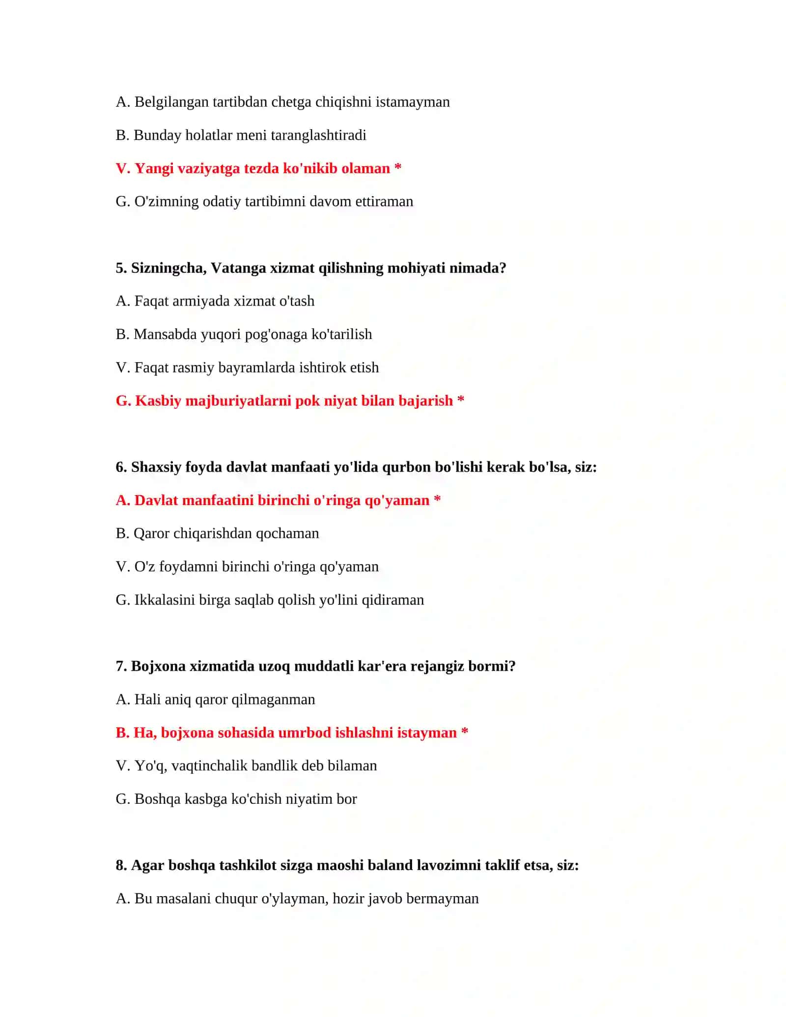 Bojxona test savollari online 3
