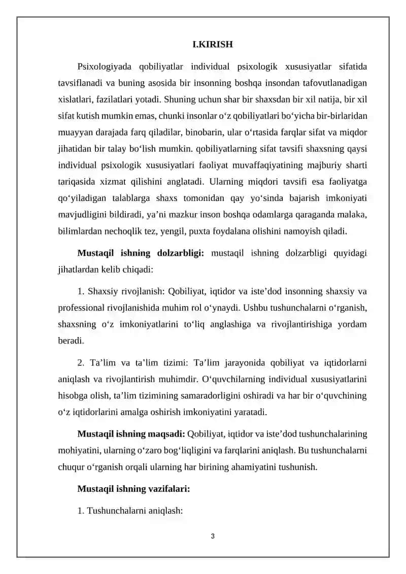 MUSTAQIL ISH Mavzu: Qobiliyat, iqtidor va iste’dod. 3
