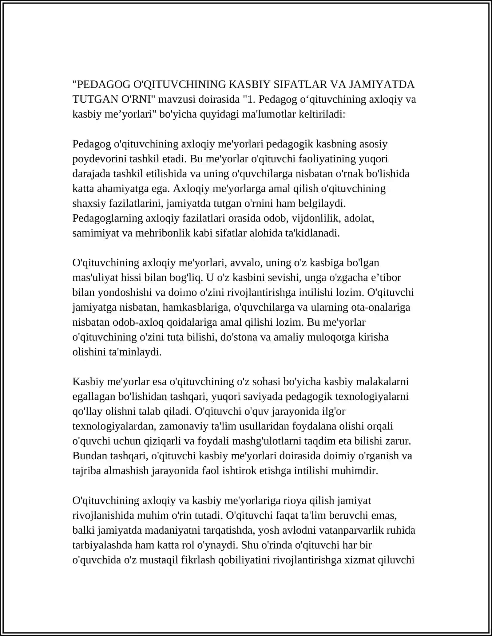 PEDAGOG O'QITUVCHINING KASBIY SIFATLAR VA JAMIYATDA TUTGAN O'RNI 3