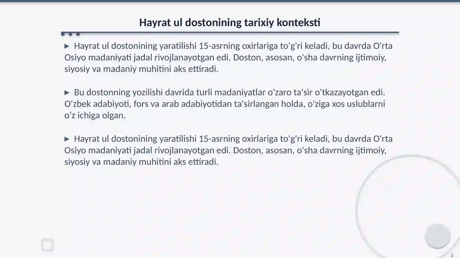 Hayrat ul dostonining boblari tahlili 3