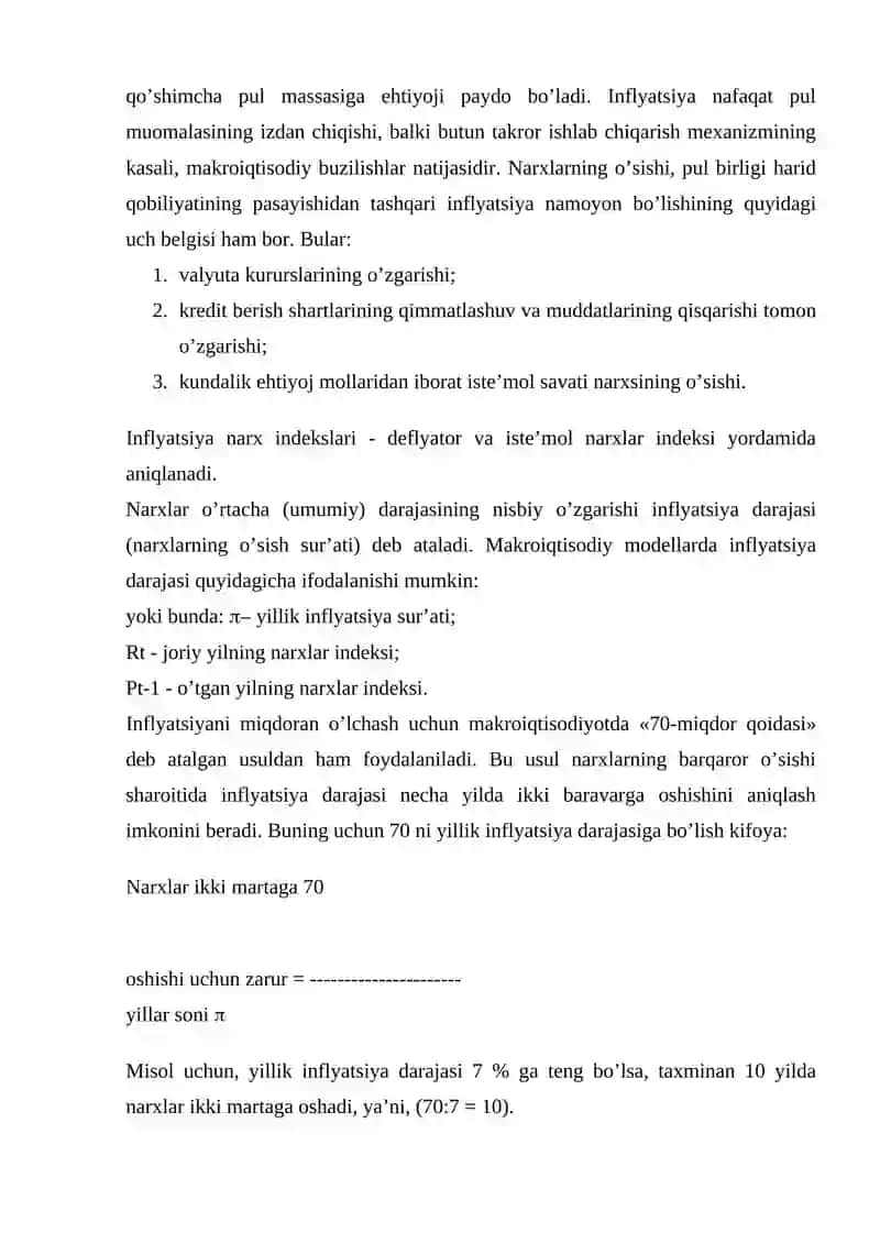 Inflyatsiya tushunchasi, ko’rsatkichlari va o’lchanishi 3