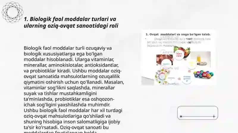 Oziq ovqat sanoatida biologik faol moddalar oʻrni 3
