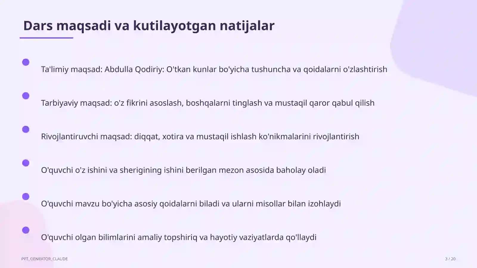 Abdulla Qodiriy: O'tkan kunlar (9-sinf) 3