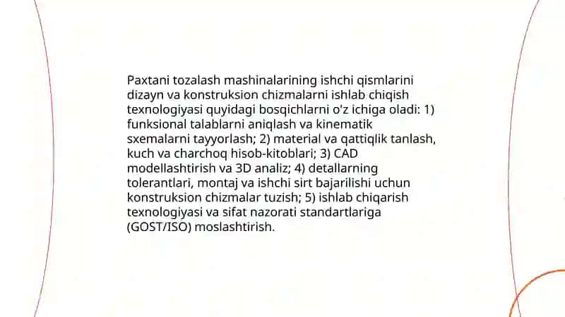 Paxtani tozalash mashinalari ishchi qismlarini tayyorlash texnologiyasi 3