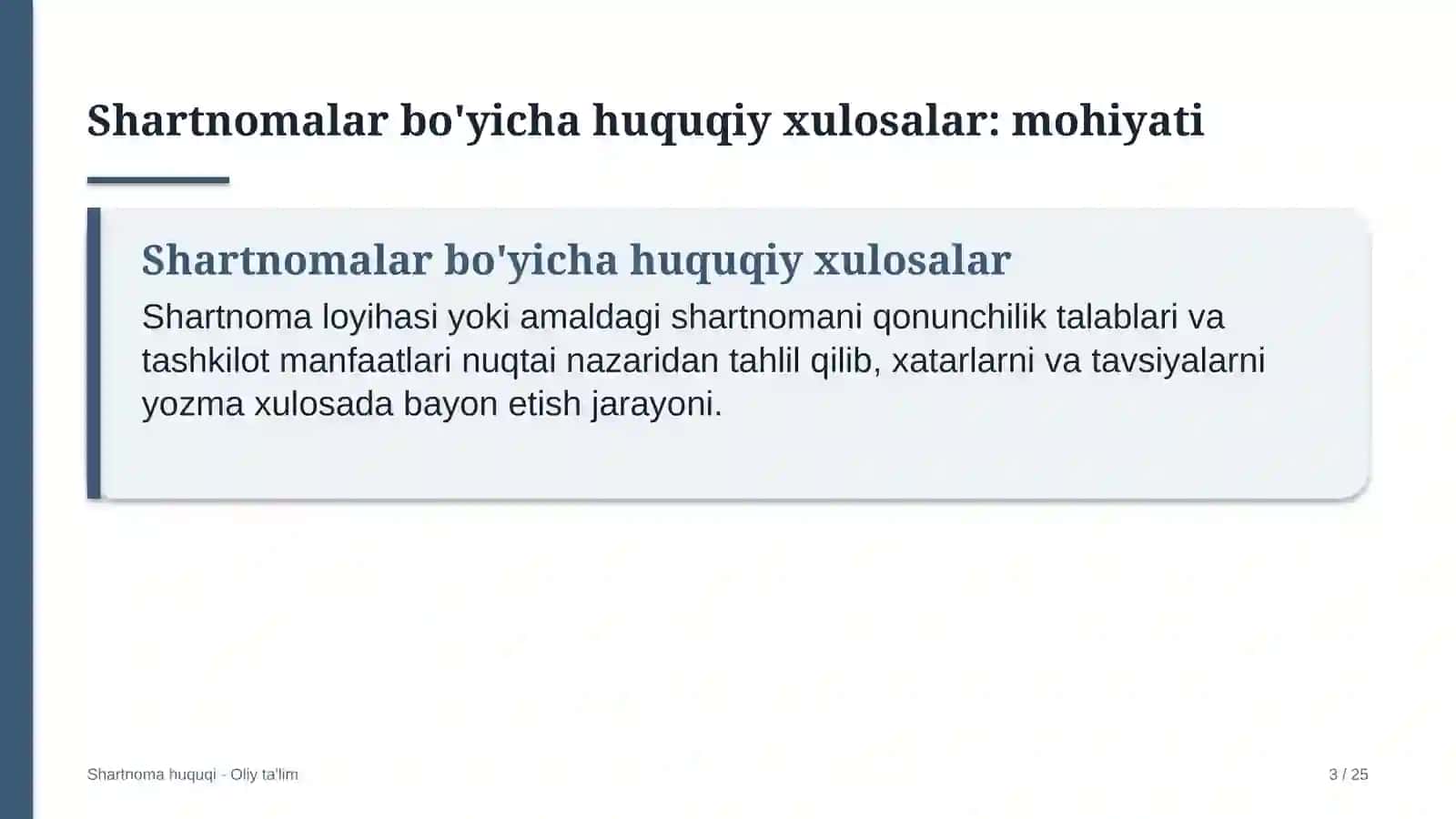 Lombardlarda shartnomalar bo'yicha huquqiy xulosalar tayyorlash 3