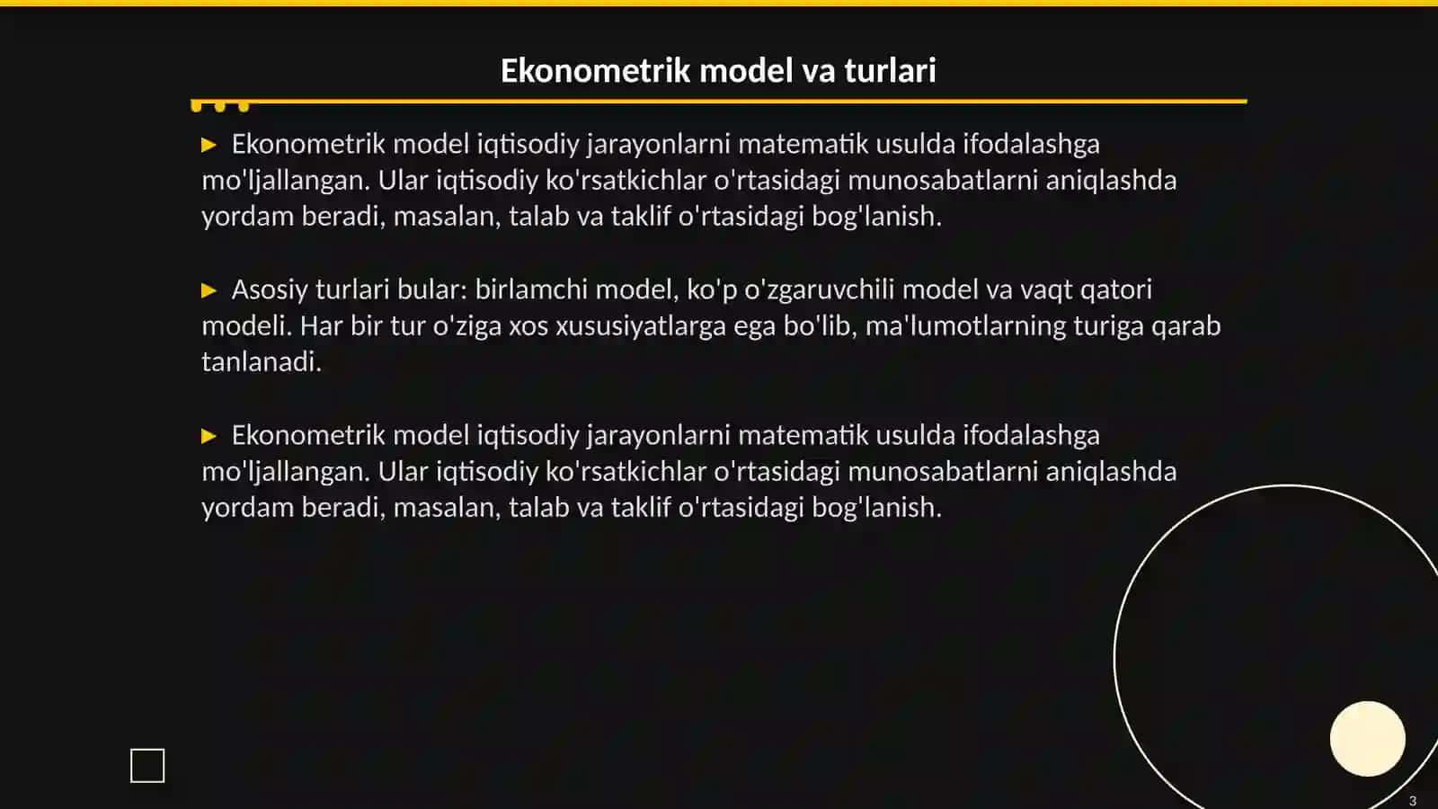 EKONOMETRIKA TOPSHIRIQLARI JAVOBLARI 3